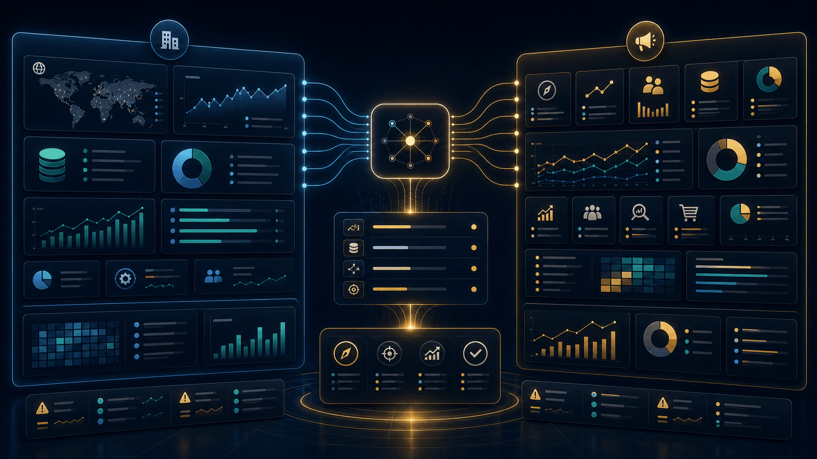 Marketing Intelligence vs Business Intelligence comparados en dashboards conectados