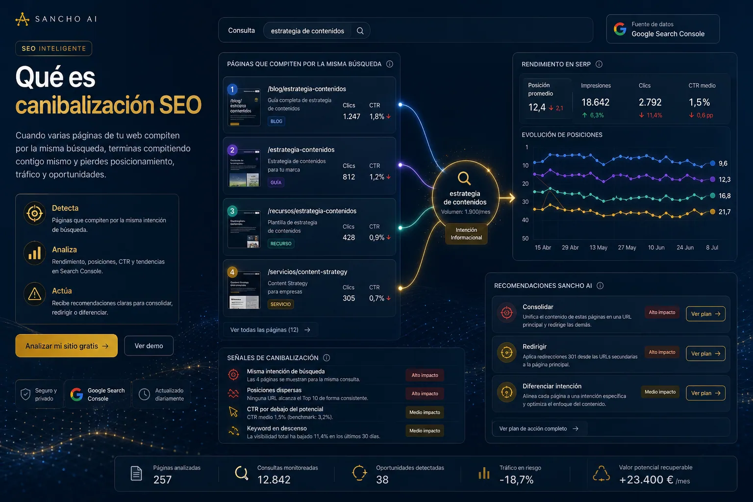 qué es canibalización SEO con URLs compitiendo en Google